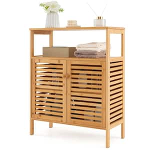 25 in. W x 11 in. D x 31.5 in. H Beige Bamboo Freestanding Linen Cabinet with Shutter Doors