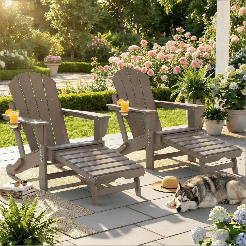 Brown Wood Grain Folding HDPE Adirondack Chair with Footrest and Cup Holder (Set of 2) durable construction price history on PriceWatchPro