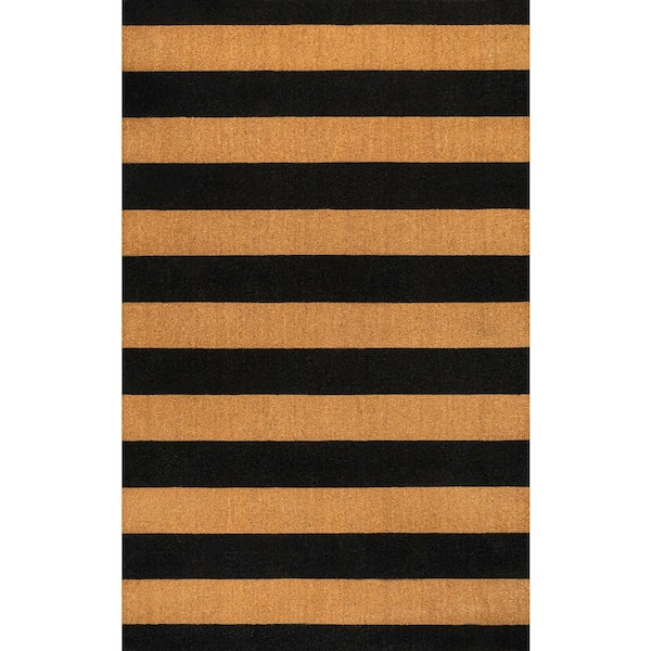 Sutton Modern Coastal Striped Coir Natural/Black 3 ft. x 5 ft. Indoor/Outdoor Area Rug