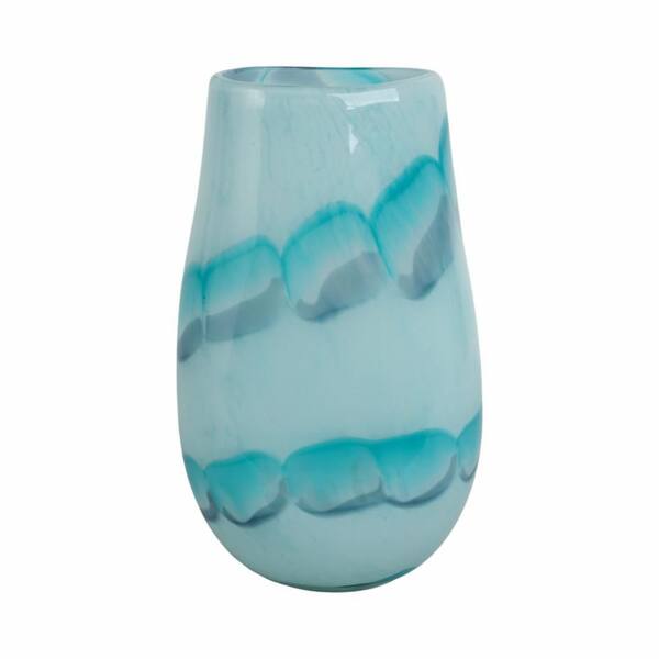 Liv & Skye 12 in. Blue Glass Round Coastal Abstract Bead Pattern ...