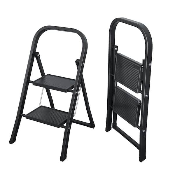 null 2-Step 7.25 ft. Iron Step Stool 330 lbs. Load Capacity in Black