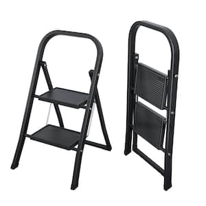 2-Step 7.25 ft. Iron Step Stool 330 lbs. Load Capacity in Black