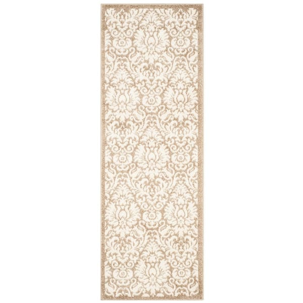 Amherst Wheat/Beige 2 ft. x 13 ft. Border Floral Geometric Runner Rug
