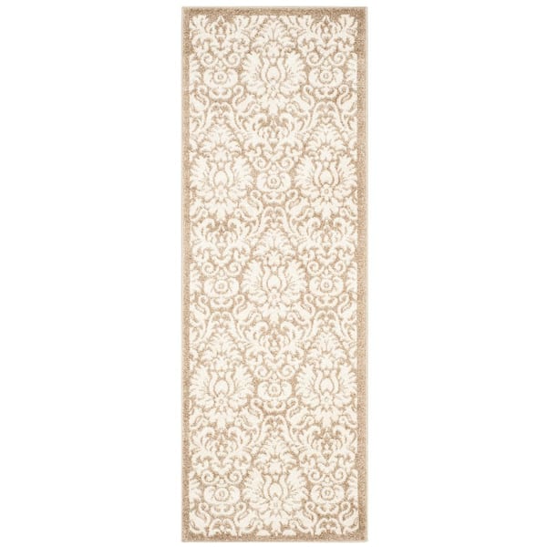 SAFAVIEH Amherst Wheat/Beige 2 ft. x 13 ft. Border Floral Geometric Runner Rug