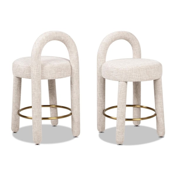 Jennifer Taylor Penny 26.5 in. Chenille Round Arched Upholstered Set of 2 Counter Height Bar Stools in Travertine Beige