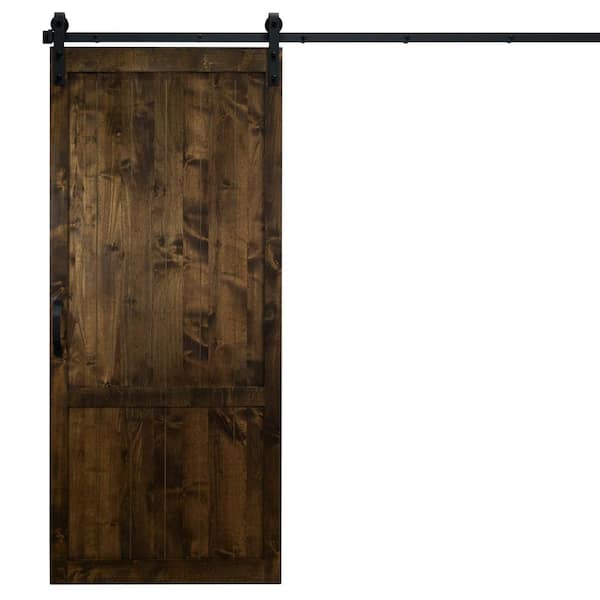 Dogberry Collections 36 in. x 84 in. Country Vintage Dark Chocolate Alder Wood Interior Sliding Barn Door Slab with Hardware Kit