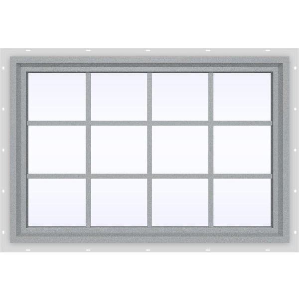 JELD-WEN 47.5 in. x 35.5 in. V-4500 Series Gray Painted Vinyl Fixed Picture Window with Colonial Grids/Grilles