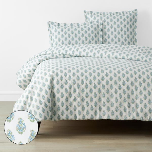 The Company Store Company Cotton Vandana Floral White Multi Twin Cotton Percale Duvet Cover