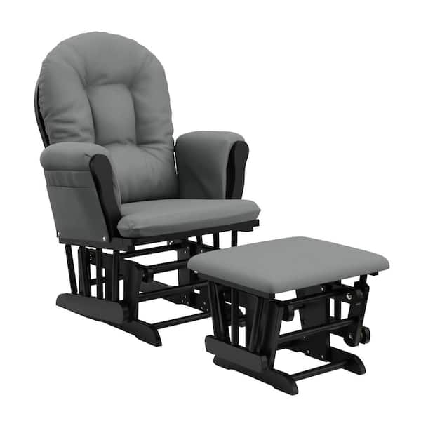 Storkcraft Hoop Black with Gray Cushion Glider and Ottoman Set