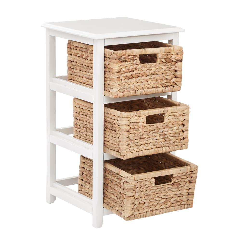 Seabrook White and Natural 3-Tier Storage Unit with Hand-Braided Seagrass Baskets