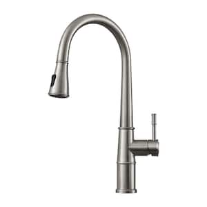 Modern Single Handle Pull Out Sprayer Kitchen Faucet in Brushed Nickel