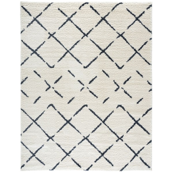 Arizona Shag 7 ft. x 9 ft. Ivory/Slate Diamond Geometric Area Rug