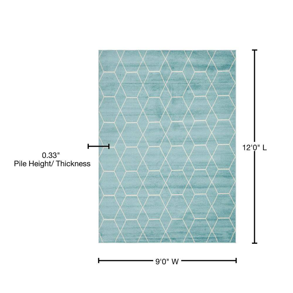 Light Blue Trellis Frieze Easy-Care Rectangular Area Rug