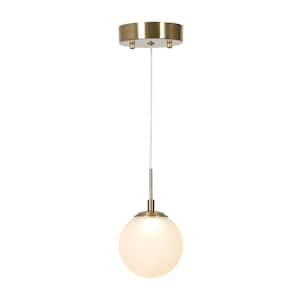 Fullur 5-Watt Integrated LED Pendant Hanging Light, Brass Plated Lighting Fixture with Frosted Glass Shade
