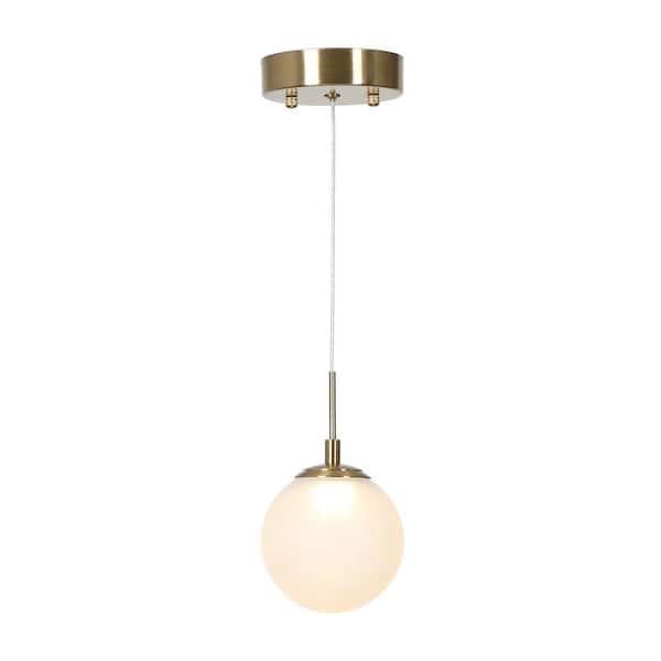 Zevni Fullur 5-Watt Integrated LED Pendant Hanging Light, Brass Plated Lighting Fixture with Frosted Glass Shade