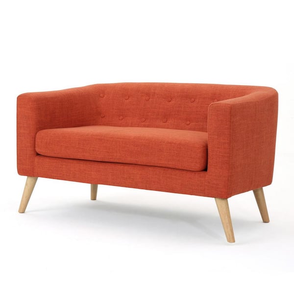 Noble House Bridie 51.5 in. Muted Orange Polyester 2-Seater Loveseat with Tapered Wood Legs