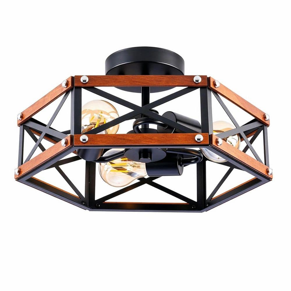 14.56. in. Modern Farmhouse Cage Matte Black Semi-Flush Mount Ceiling Light for Hallway, Entryway, Bedroom Living Room price history on PriceWatchPro