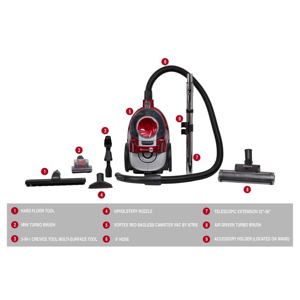 Vortex Red Bagless HEPA Canister Vacuum for Commercial Use
