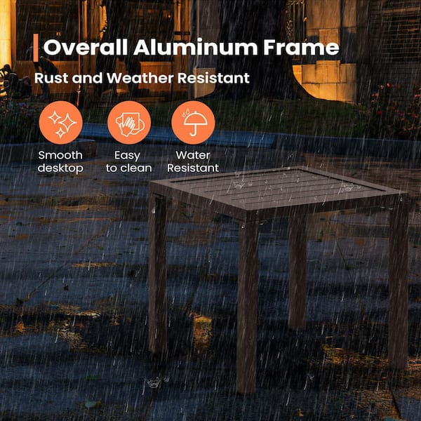 Square Aluminum Outdoor Side Table in Brown (Set of 2)