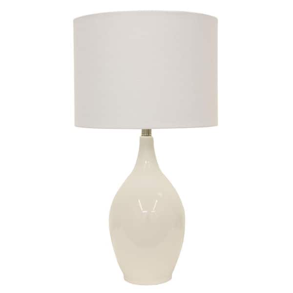 Decor Therapy Anabelle Ceramic 27 in. White Table Lamp with Linen Shade — White ceramic with linen shade