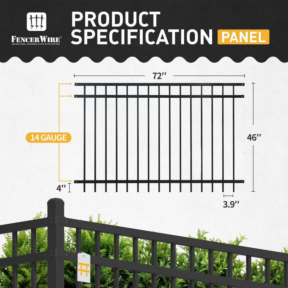 Black Heavy Duty Flat Top Metal Fence Panel, 4 ft. x 6 ft.