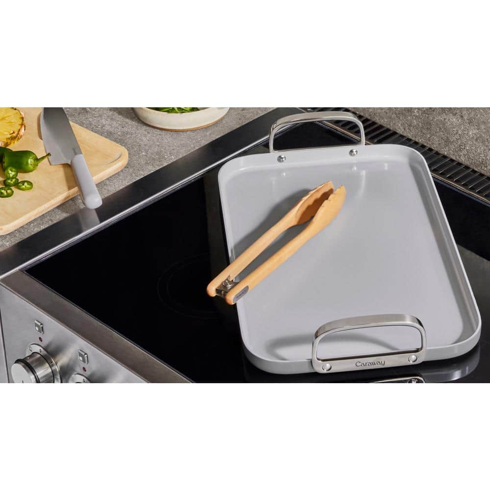Sage Green Ceramic Nonstick Double Burner Griddle with Handles