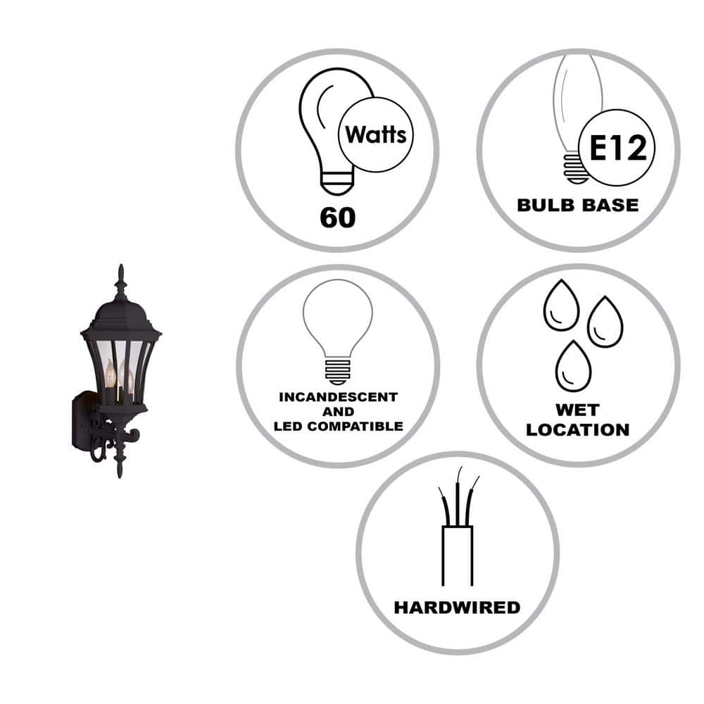 Burlington II Black 23.5" Glass 3-Light Wall Lantern