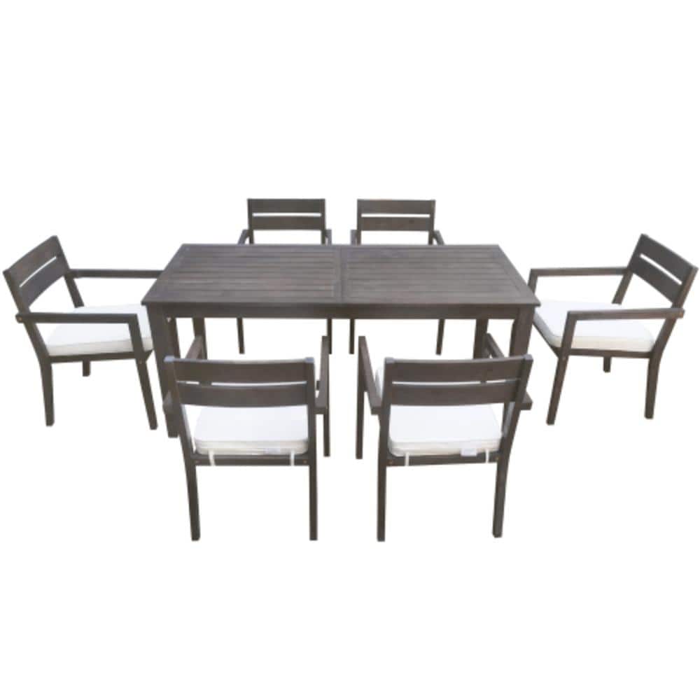 7-Piece Gray Acacia Wood Outdoor Dining Set with Beige Cushions price history on PriceWatchPro