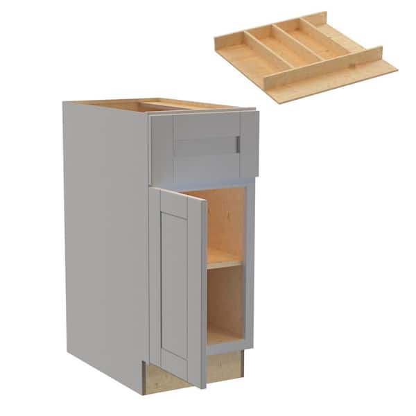 Home Decorators Collection 15 in. W x 24 in. D x 34.5 in. H Washington Veiled Gray Plywood Shaker Assembled Base Kitchen Cabinet Left UT Tray