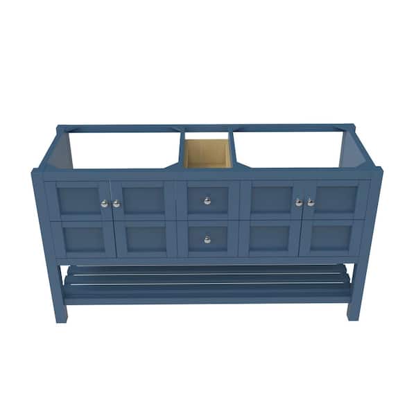 castellousa Alicia 59 in. W x 21.75 in. D x 32.75 in. H Bath Vanity Cabinet without Top in Matte Blue with Chrome Knobs