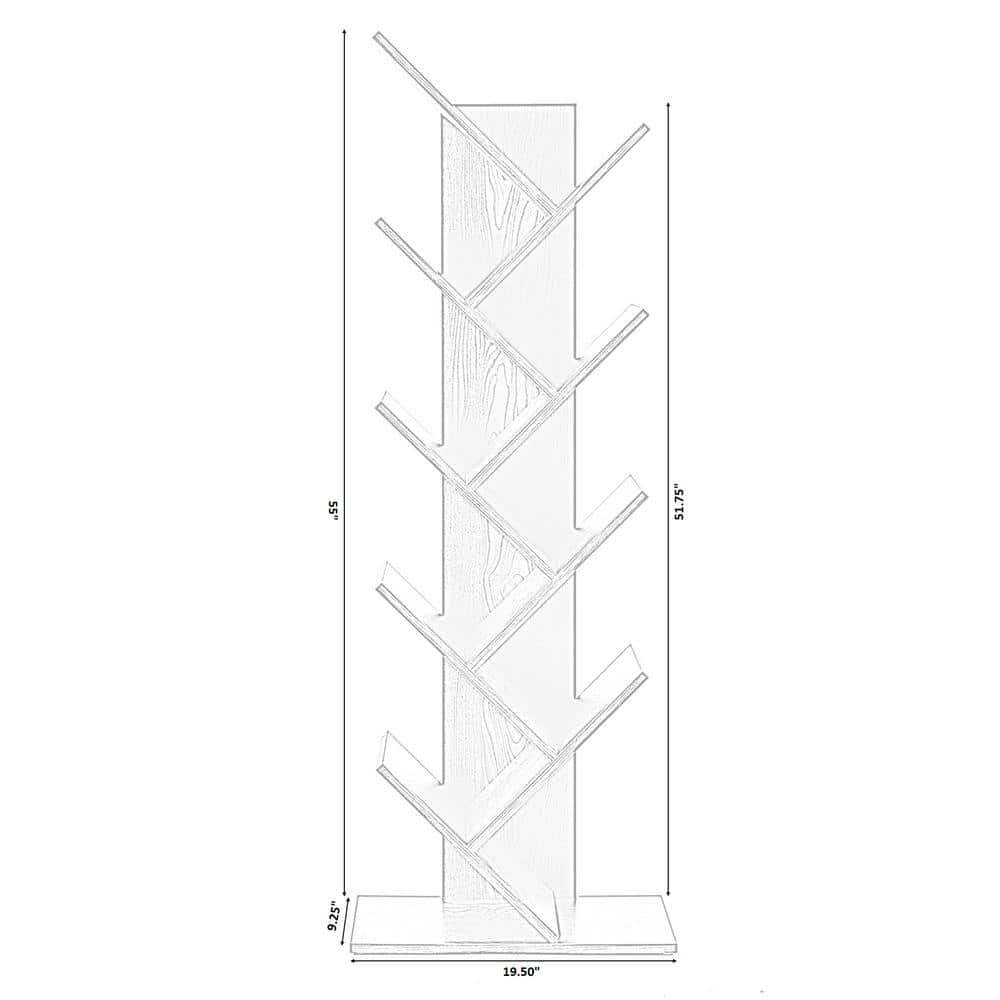 Gray Wooden 9-Shelf Tree Bookcase