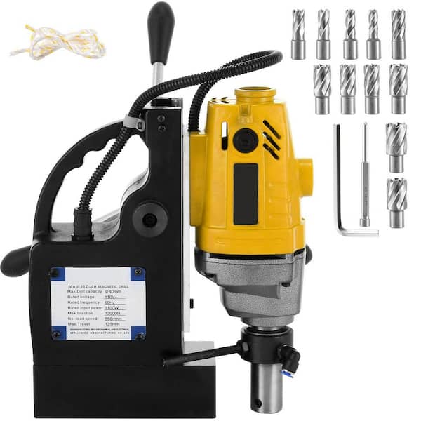 SKYSHALO MD40 1-1/2 in. Electric Magnetic Drill Press Drilling Machine with 11-Pieces HSS Cutter Set Precise Annular Cutter Kit