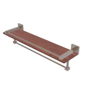 Montero Collection 22 in. IPE Ironwood Shelf with Gallery Rail and Towel Bar in Antique Pewter