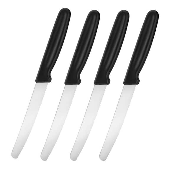 4.25 in. Stainless Steel Serrated Edge Steak Knife with Black Handle (Set of 4)