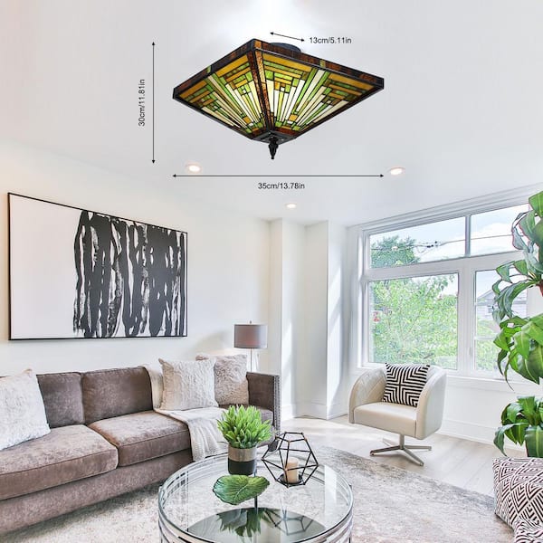 OUKANING 13.78 in. 2-Light Vintage Elegant Multi-Colored Stained