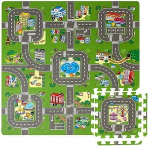 Multi-Colored Kids Road Traffic Play Mat interlocking Tiles 12.5 in. x 12.5 in. (9 Tiles - Covers 3 Sq ft)