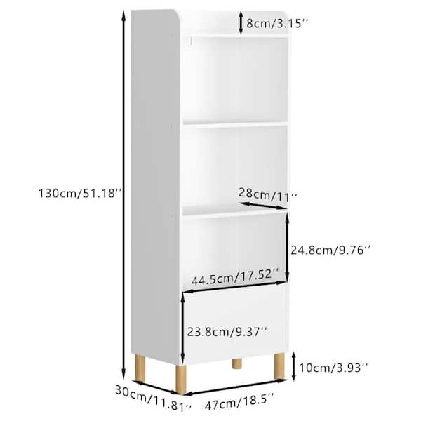 Nexo 51.18 in. Tall White MDF Wood 4-Tier Freestanding Kids Bookcase with Open Display Shelves