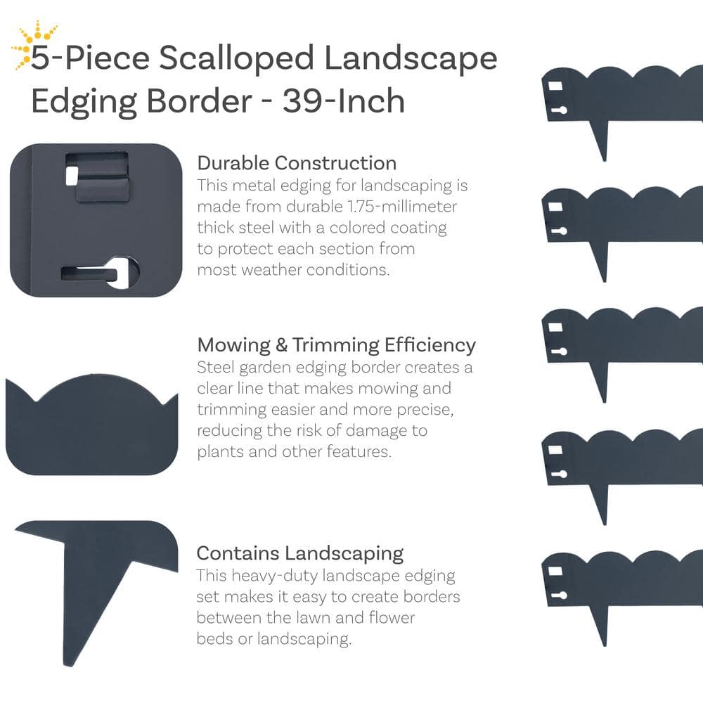 Gray Steel Scalloped Garden Landscape Edging Border, 41.75" Wide