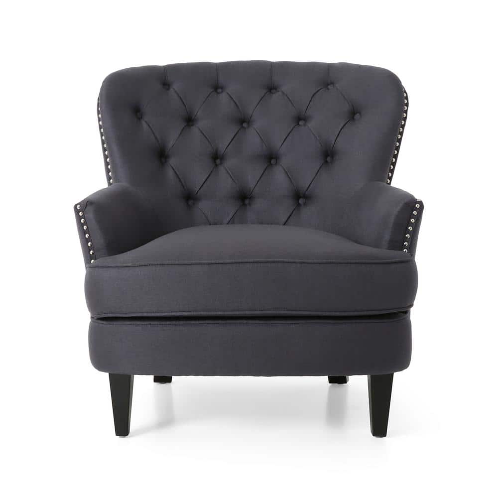 Handcrafted Dark Brown Wood & Gray Polyester Club Chair