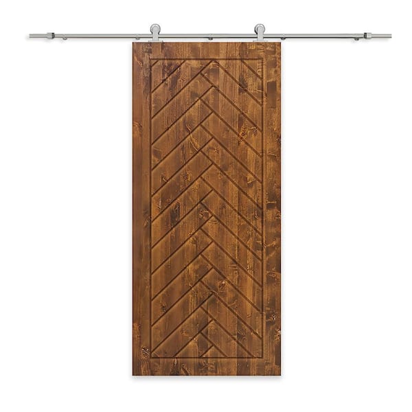 CALHOME 38 in. x 80 in. Walnut Stained Solid Wood Modern Interior Sliding Barn Door with Hardware Kit