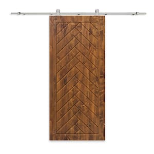 44 in. x 84 in. Walnut Stained Pine Wood Modern Interior Sliding Barn Door with Hardware Kit