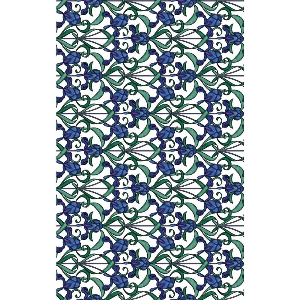Minster/Iris Blue 17 in. x 78 in. Stained Glass Self-Adhesive Window Film (