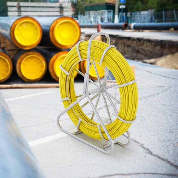Fish Tape Fiberglass, 600 ft. 5/16 in. Duct Rodder Fishtape Wire Puller, Cable Running Rod with Steel Reel Stand