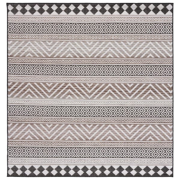 Havana Light Brown/Black 7 ft. x 7 ft. Striped Chevron Geometric Indoor/Outdoor Square Area Rug