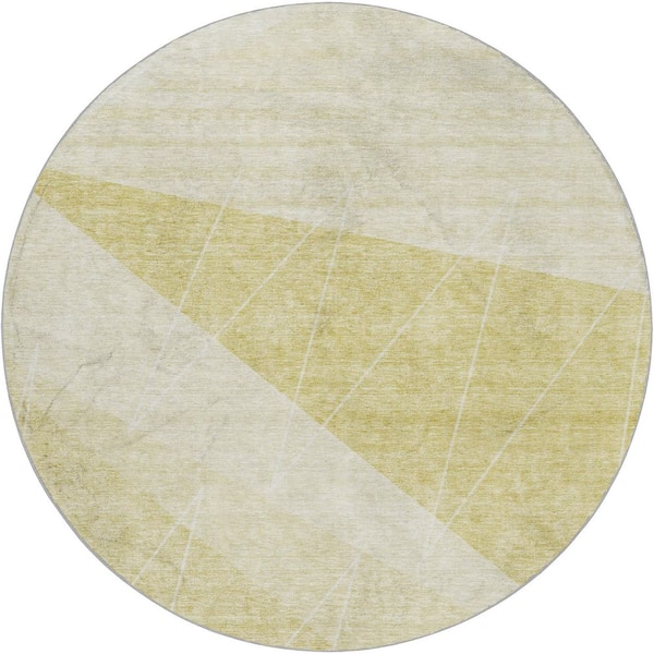 Dream Shag Premium Machine Washable Abstract ADS706 Wheat 8 ft. x 8 ft. Round Rug