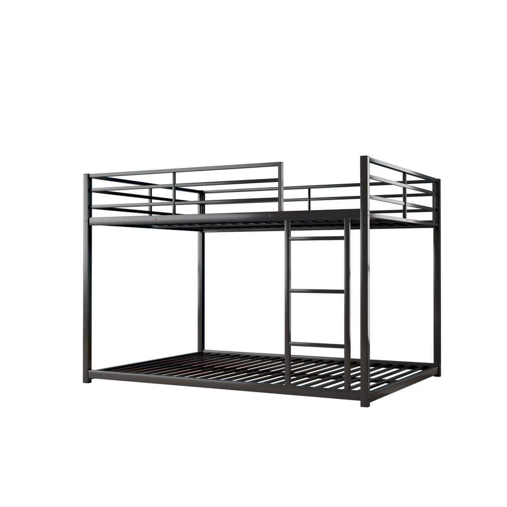 wetiny Full over Full Metal Bunk Bed, Low Bunk Bed with Ladder, Black Z