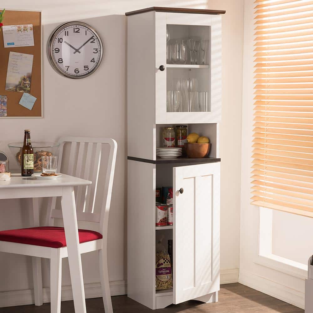 Lauren White and Dark Brown Two-Tone China Cabinet with Glass Door