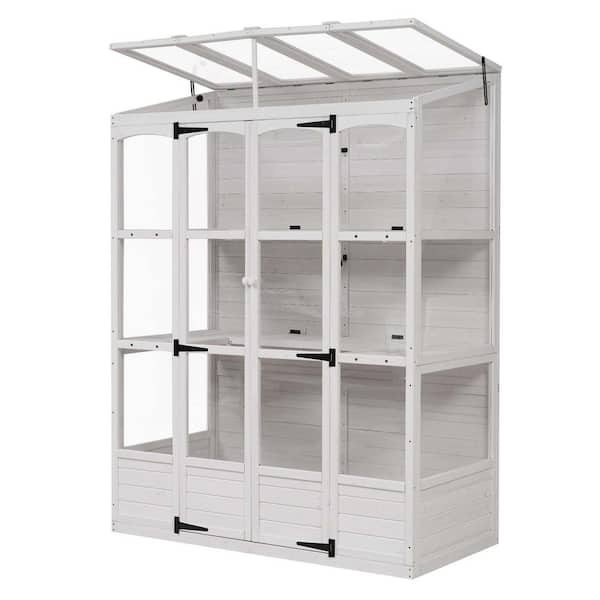 3-Tier White Wood Plant Stand with Multi-Level Shelves (29 in. H W