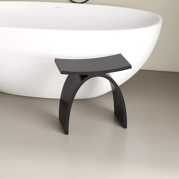 Sotix 16 in. x 9 in. Freestanding Solid Surface Shower Stool Vanity Seat in Black