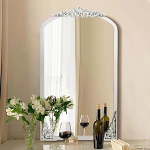 24 in. W x 36 in. H Classic Arched Wood Framed White Retro Wall Decorative Mirror